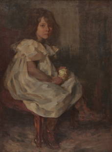 JAMES JEBUSA SHANNON, (American, 1862-1923), Portrait of a Little Girl Holding a Toy, 1895: JAMES JEBUSA SHANNON (American, 1862-1923) Portrait of a Little Girl Holding a Toy 1895, oil on canvas signed and dated J. J. Shannon 1895 upper right 37 5/8 x 27 3/8 in., frame: 47 1/2 x 37 1/2 in.