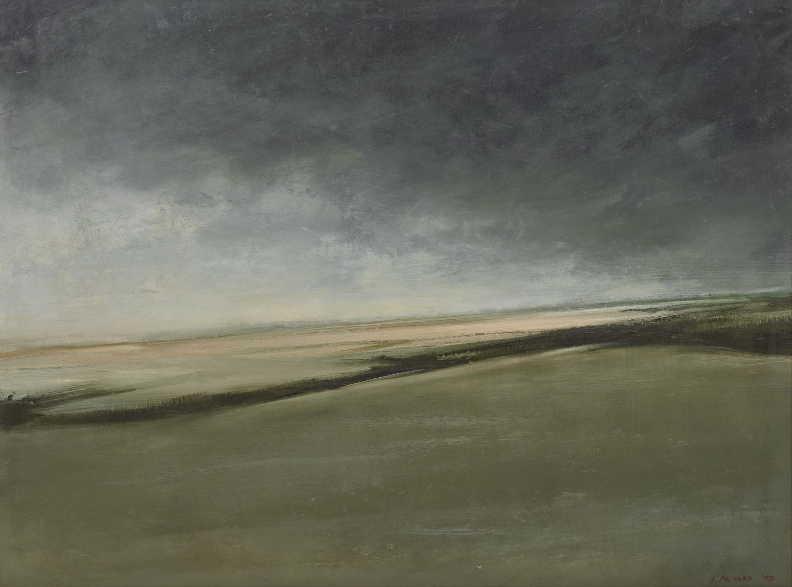 ANNE PACKARD, (American, b. 1933), Dunes, 1997: ANNE PACKARD (American, b. 1933)Dunes1997, oil on canvassigned and dated A. Packard '97 lower right30 x 40 in., frame: 36 1/2 x 46 in. Provenance: Packard Gallery, Provincetown, Massachu