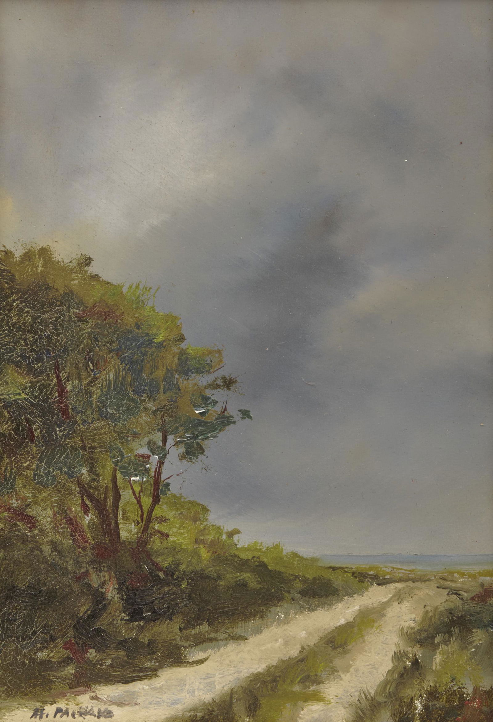 ANNE PACKARD, (American, b. 1933), Beach Path: ANNE PACKARD (American, b. 1933)Beach Pathoil on canvassigned A. Packard lower left7 x 5 in., frame: 9 3/8 x 7 3/8 in. Other Notes: Blue Heron Gallery (Wellfleet, MA) label verso.