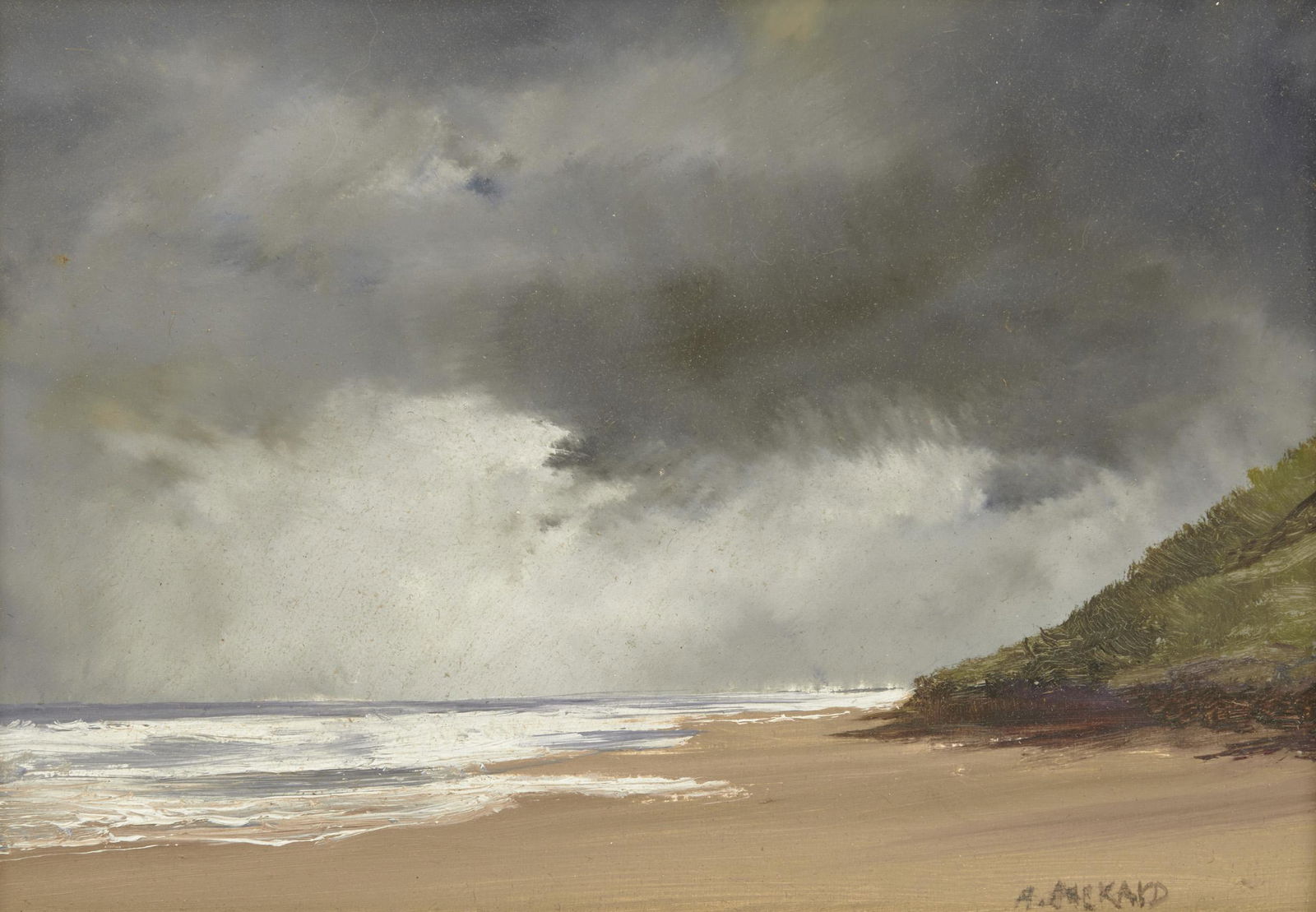 ANNE PACKARD, (American, b. 1933), Crashing Waves: ANNE PACKARD (American, b. 1933)Crashing Wavesoil on canvassigned A. Packard lower right5 x 7 in., frame: 7 3/8 x 9 3/8 in. Other Notes: Blue Heron Gallery (Wellfleet, MA) label verso.