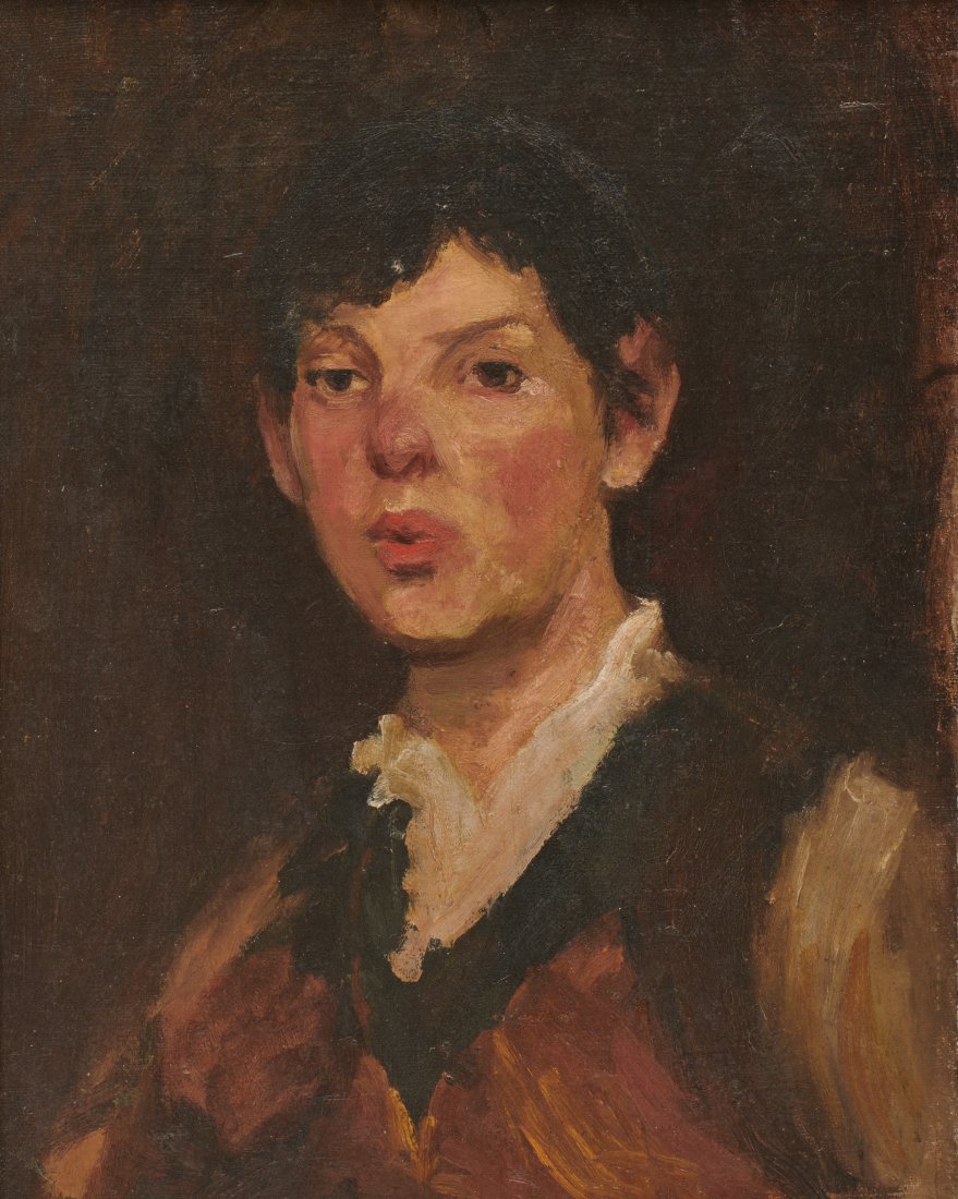 Manner of FRANK DUVENECK, (American, 1848-1919), Study for Whistling Boy, oil on canvas, 15 x 12 (1 of 3)