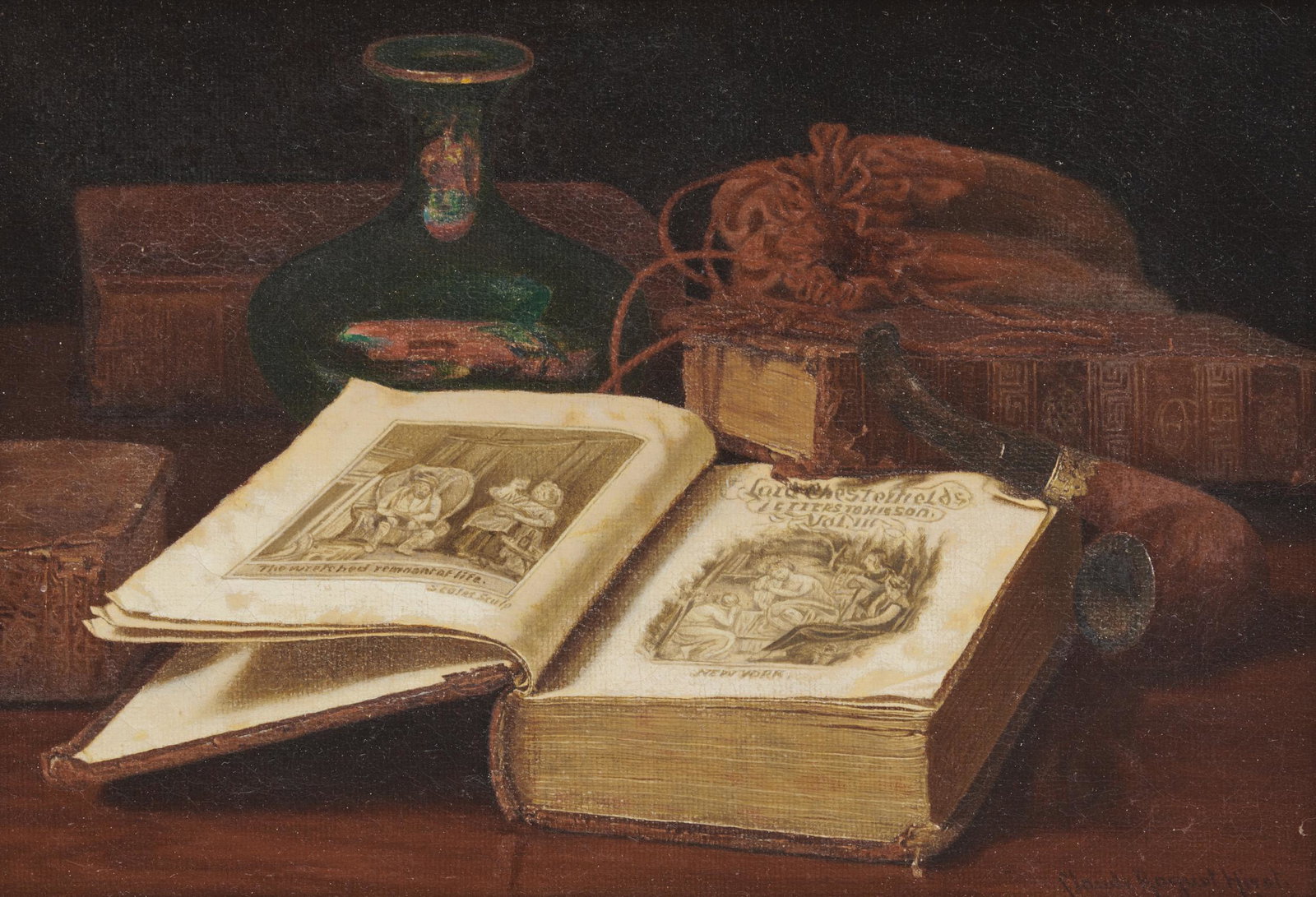 CLAUDE (CLAUDINE) RAGUET HIRST, (American, 1855-1942), Lord Chesterfield's Letters: CLAUDE (CLAUDINE) RAGUET HIRST (American, 1855-1942)Lord Chesterfield's Lettersoil on canvassigned Claude Raguet Hirst NY lower right7 x 10 in., frame: 9 1/2 x 11 1/2 in. Provenance: Th