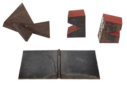 Collection of Six Three-Dimensional Works: Collection of Six Three-Dimensional Works UNKNOWN ARTIST Triangular Sculpture metal 10 x 11 x 2 in. Note: This work is possibly a maquette for the Beverly Pepper sculpture Trinity, 1971 at MIT. 