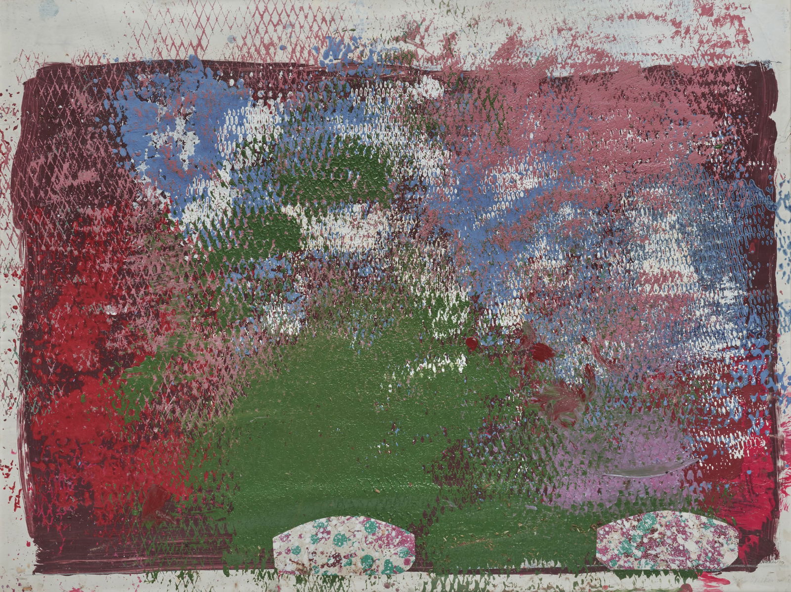 JOHN WALKER, (American, b. 1939), Untitled: JOHN WALKER (American, b. 1939)Untitledacrylic and collage on paperdouble signed and dated John Walker 70 in pencil lower rightsight: 34 3/4 x 45 1/2 in., frame: 35 1/2 x 46 1/4 in. Prov