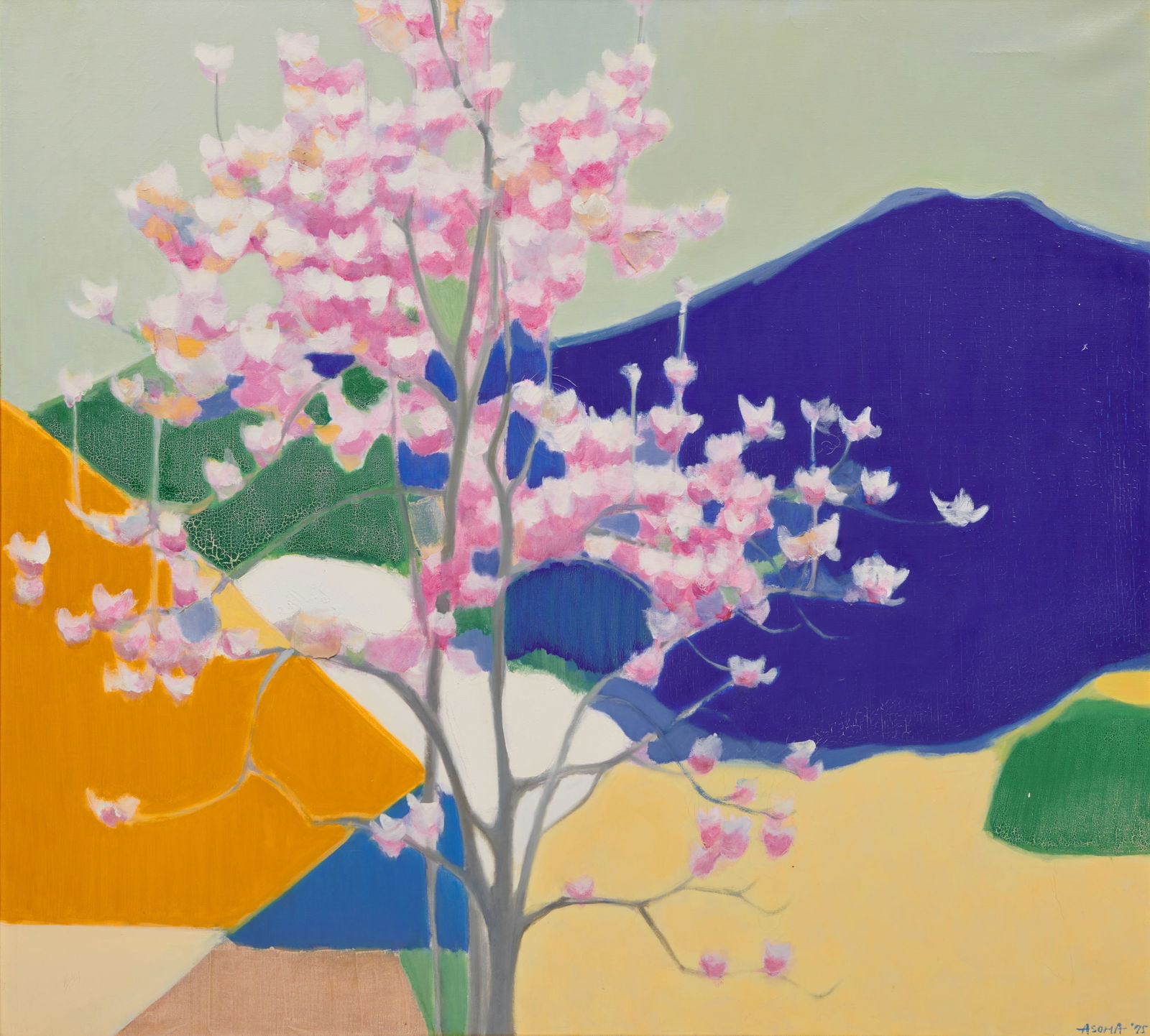 TADASHI ASOMA, (Japanese, 1923-2017), Magnolia with Blue Mountain, 1975: TADASHI ASOMA (Japanese, 1923-2017)Magnolia with Blue Mountain1975, oil on canvassigned and dated Asoma '75 lower right40 x 44 1/2 in., frame: 41 x 45 1/2 in. Provenance: The Collection