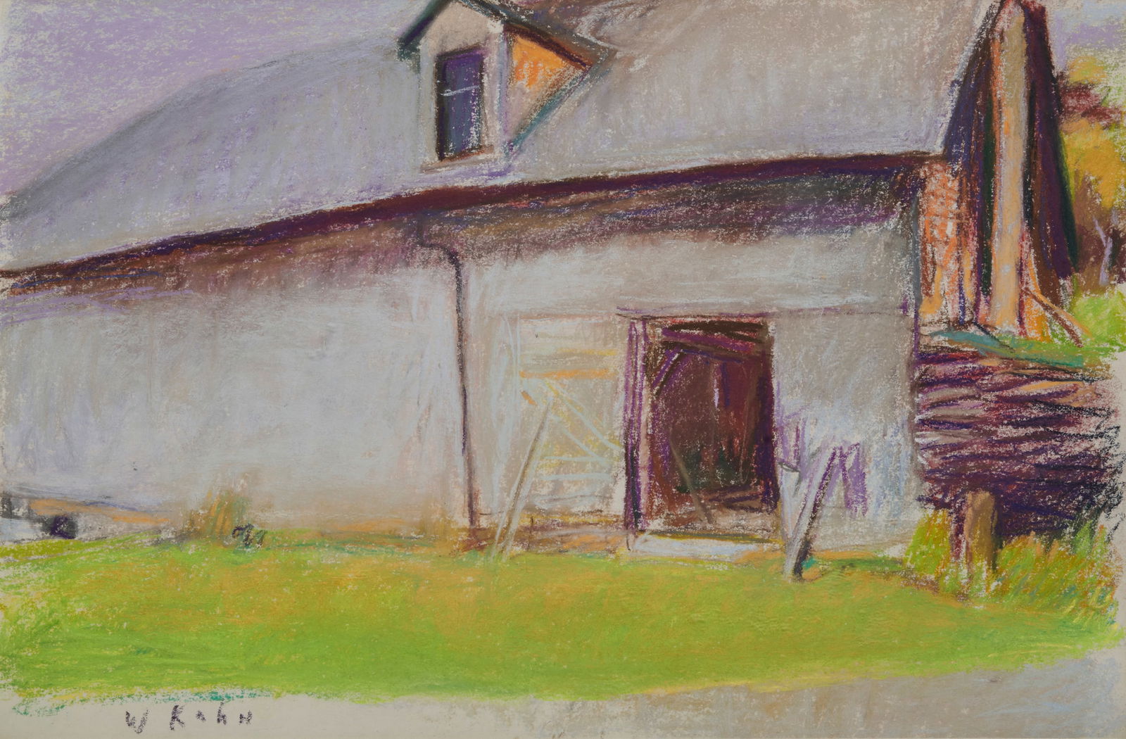 WOLF KAHN, (American, 1927-2020), Evening Barn, 1991-2: WOLF KAHN (American, 1927-2020)Evening Barn1991-2, pastel on papersigned W Kahn lower left12 x 18 in., frame: 19 3/8 x 25 3/8 in. Provenance: Thomas Segal Gallery, Boston (label verso);