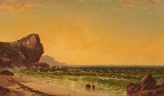 ALFRED THOMPSON BRICHER, (American, 1837-1908), Newport Coast: ALFRED THOMPSON BRICHER (American, 1837-1908) Newport Coast oil on canvas signed ATBricher lower left 18 1/16 x 30 1/16 in., frame: 30 1/2 x 42 1/2 in. Provenance: Phillips New York, 12 October