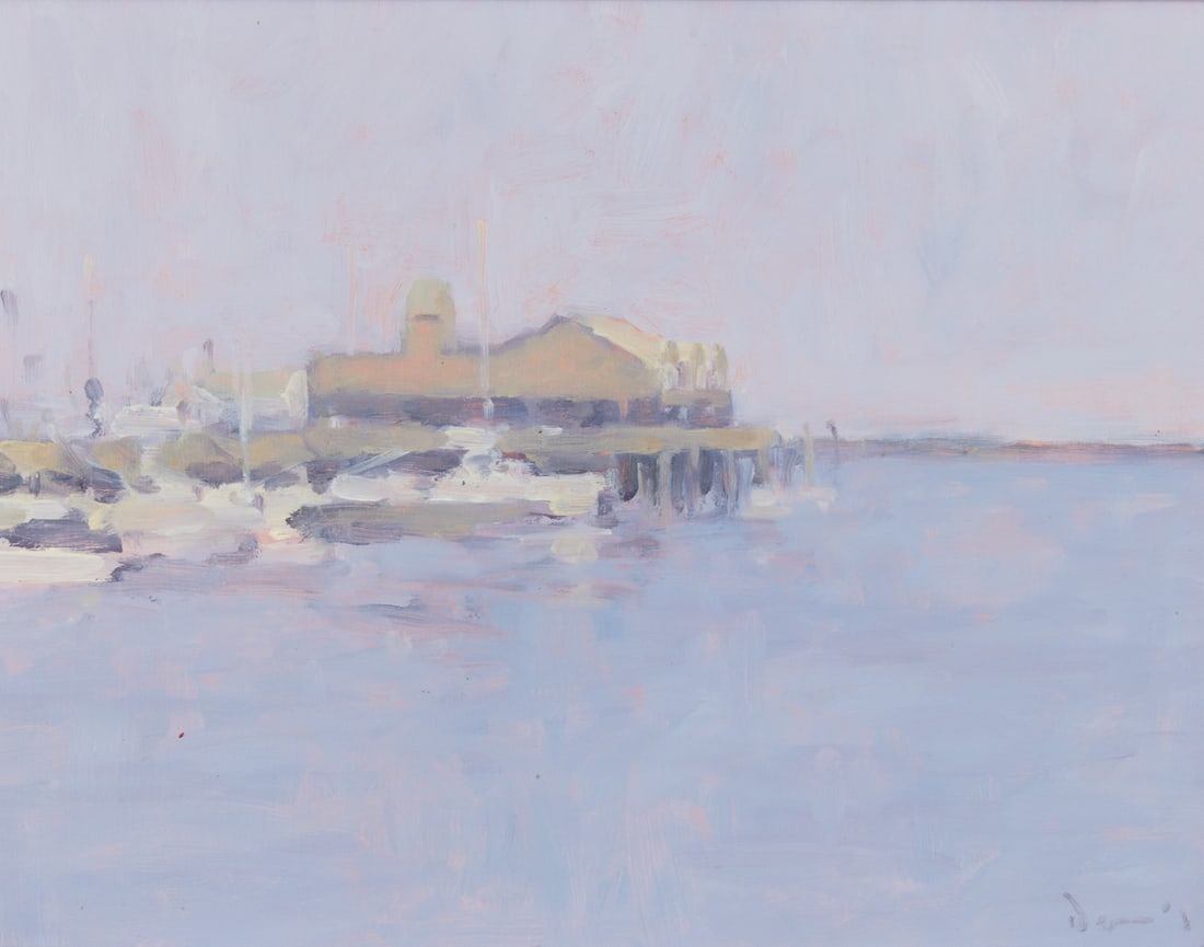 MICHAEL DAVIS, (American, b. 1945), Wharf Buildings, Provincetown, MA, 1994: MICHAEL DAVIS(American, b. 1945)Wharf Buildings, Provincetown, MA1994, oil on boardsigned Davis lower right; signed, titled, and dated verso11 x 14 in., frame: 18 3/8 x 21 3/8 in.
