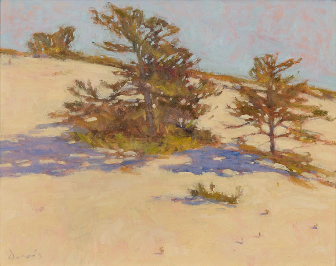 MICHAEL DAVIS, (American, b. 1945), Two Pines, 1991: MICHAEL DAVIS(American, b. 1945)Two Pines1991, oil on boardsigned Davis lower left; signed, titled, and dated verso17 7/8 x 19 7/8 in., frame: 23 5/8 x 27 5/8 in.