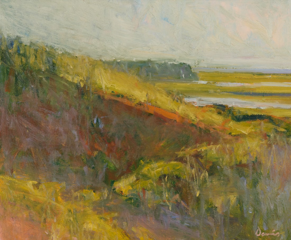 MICHAEL DAVIS, (American, b. 1945), Hillside, Pamet, Truro, MA, 1988: MICHAEL DAVIS(American, b. 1945)Hillside, Pamet, Truro, MA1988, oil on boardsigned Davis lower right; signed, titled, and dated verso20 x 23 3/4 in., frame: 26 x 30 in.