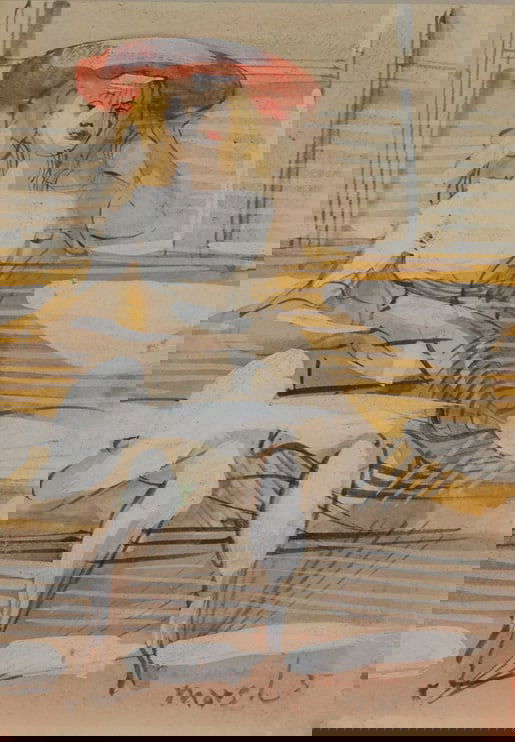 REGINALD MARSH, (American, 1898-1954), Woman in a Red Hat: REGINALD MARSH(American, 1898-1954)Woman in a Red Hattempera on cardsigned Marsh lower rightsight: 4 1/4 x 3 in., frame: 13 x 12 in. Provenance: The Collection of a Cape Cod Gentleman.