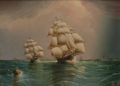 JAMES EDWARD BUTTERSWORTH, (American, 1817-1894), Two Ships Sailing Downwind