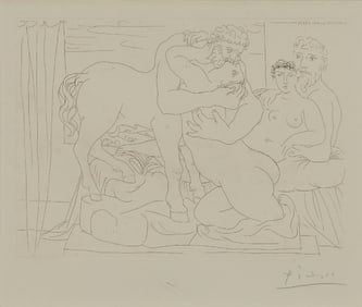 PABLO PICASSO, (Spanish, 1881-1973), Sculpteur et son modèle avec un groupe sculpté représentant