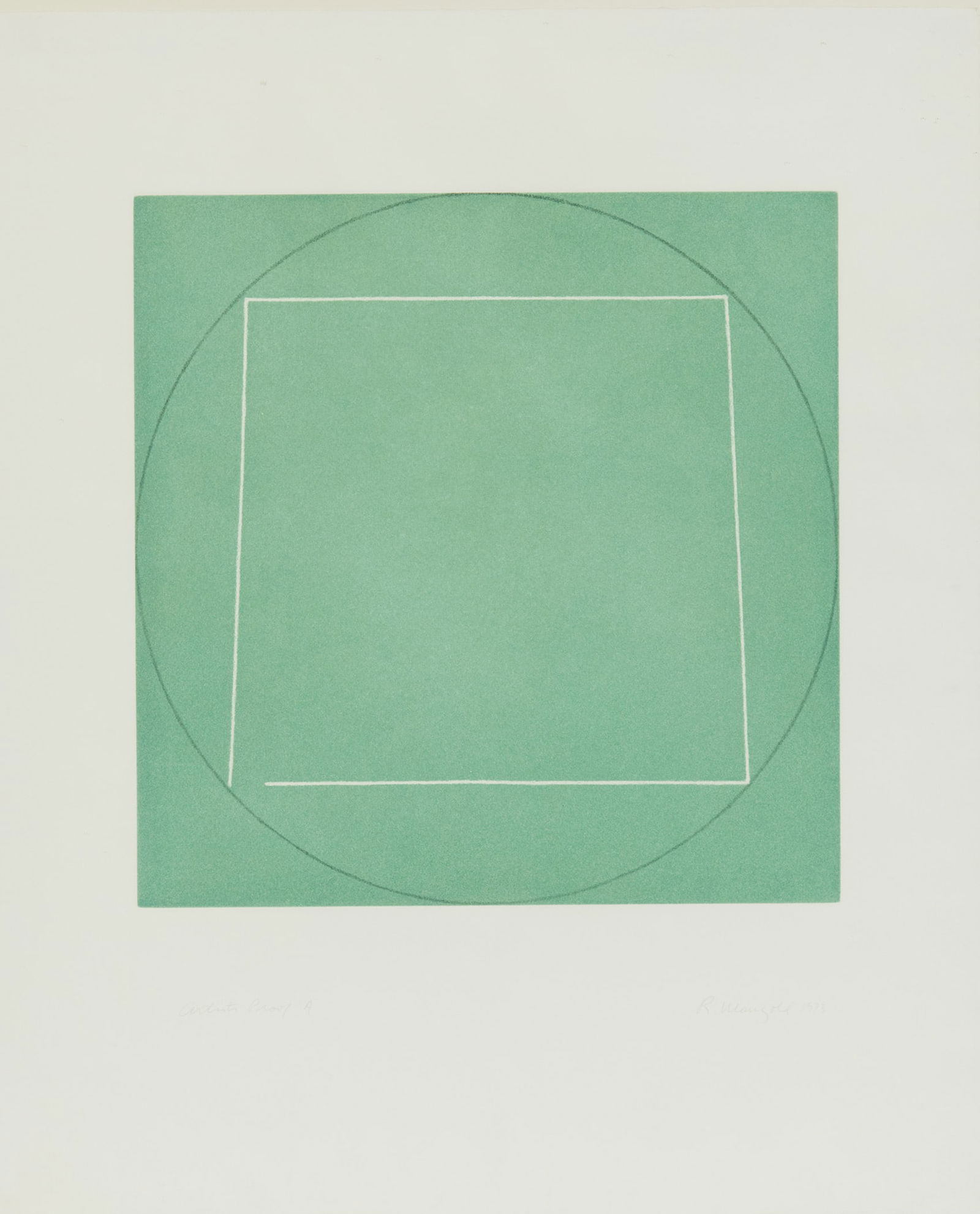ROBERT MANGOLD, (American, b. 1937), Untitled from Seven Aquatints (Turquoise), 1973: ROBERT MANGOLD(American, b. 1937)Untitled from Seven Aquatints (Turquoise)1973, etching and aquatintnumbered Artists Proof A lower left in pencil; signed and dated R. Mangold 1973 lower right