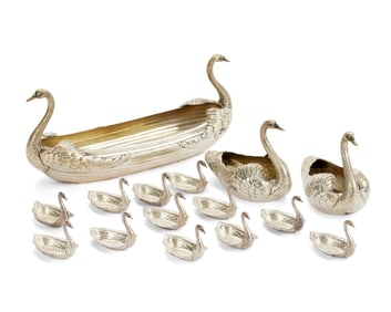Gorham Silver Fifteen Piece Swan-Form Table Set