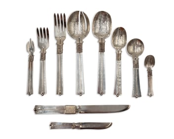 William Spratling Silver Flatware Service, Amarres Pattern, ca. 1980