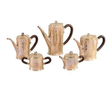 William Spratling Silver Five Piece Tea and Coffee Set, Jaguar Pattern, ca. 1980