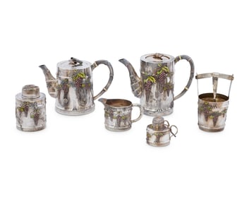 Japanese Export Silver and Enamel Tea Service, Sanju Saku, Yokohama