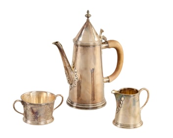 English Silver Three Piece Coffee Set, London, Richard Comyns, 1967, retailed by Shreve, Crump & Low