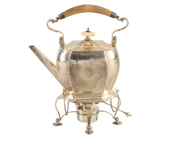 American Silver Hot Water Kettle on Stand, 20th century