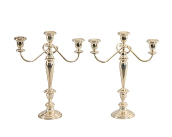 Pair of American Weighted Silver Three Light Candelabra, Poole, 20th century