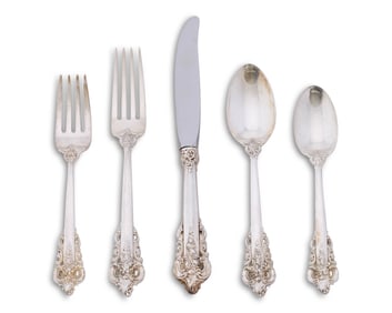 Wallace Silver Flatware Service for Ten, Grand Baroque Pattern