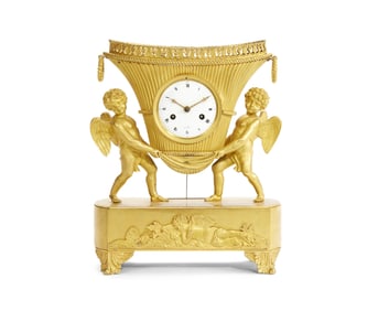 French Gilt Bronze Figural Mantel Clock