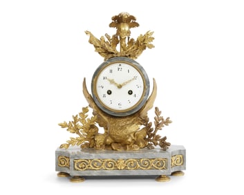 French Gilt Bronze and Marble Heraldic Mantel Clock