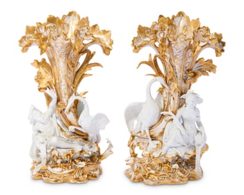 Pair of French Paris Porcelain Gilt Decorated Figural Cornucopia Vases