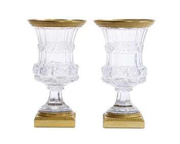 Pair of Baccarat Cut Glass Gilt Metal Mounted Vases