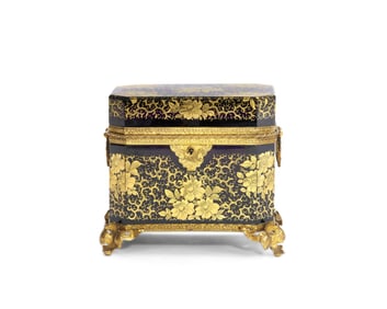 French Amethyst Glass, Gilt Decorated, and Gilt Metal Mounted Dresser Box