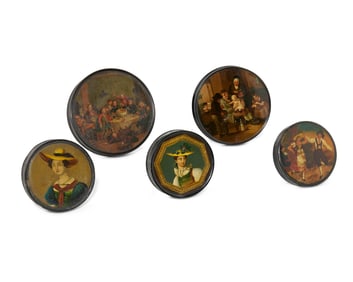 Group of Five Paint-Decorated Patch Boxes