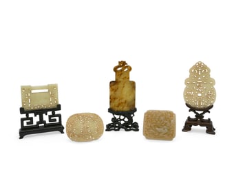 Five Chinese Carved Jade Pendants, 19th and early 20th century