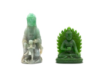 Two Chinese Carved Jade Figures, 20th century