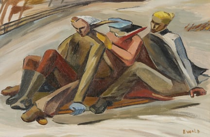 MARION BUTLER EWALD, (American, 1910-1944), Three on a Sled