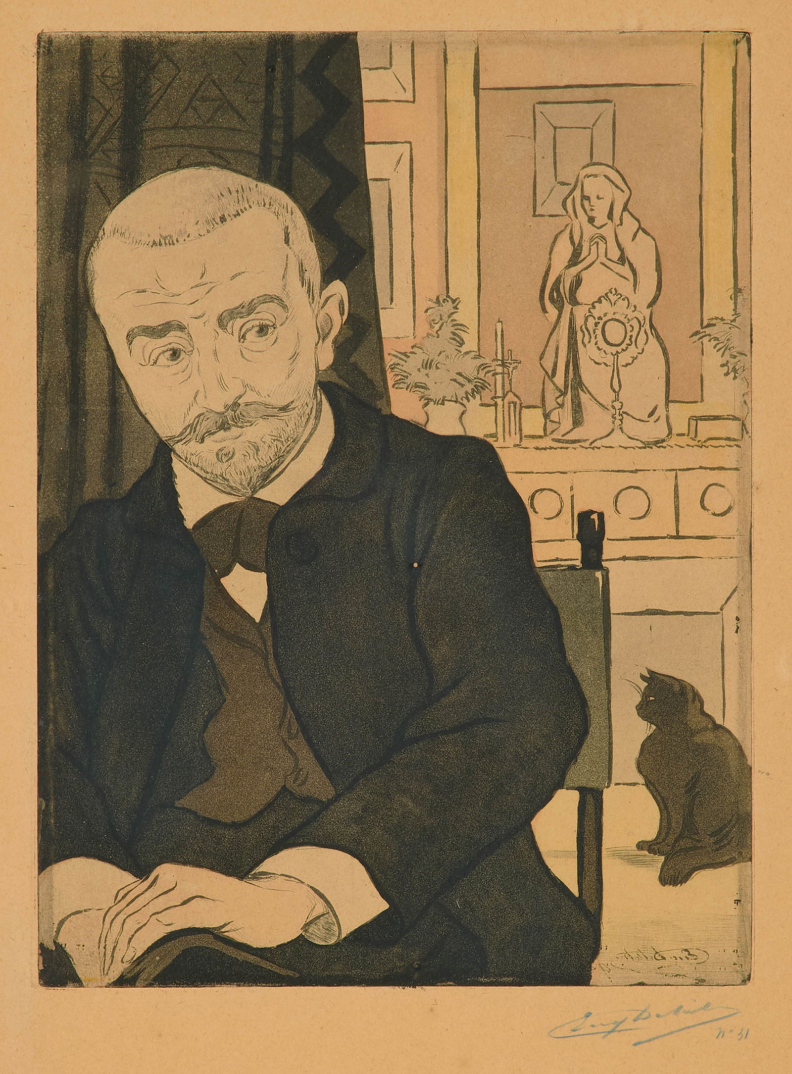 EUGENE DELATRE, (French, 1864-1938), Portrait of Huysmans (S. and K. 18, III, 51) (1 of 3)