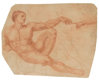 An Old Master Style Drawing after Michelangelo, depicting God Touching Hand of Adam