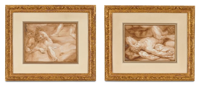 Two Old Master Style Drawings depicting Heroic Men Reclining