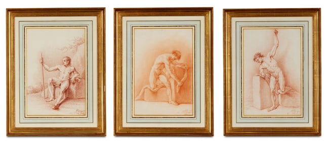MARTIN ELIAS RIDINGER, (German, 1731-1780), Group of Three Drawings of Nude Men
