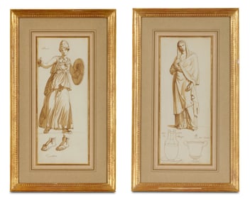 Six Framed Old Master Style Drawings of Classical Figures