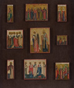 Nine Devotional Icons, likely Russian, on panels