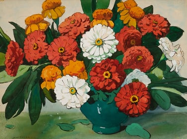 JANE PETERSON, (American, 1876-1965), Zinnias