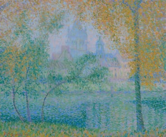 THEODORE EARL BUTLER, (American, 1861-1936), Village au fond de l'etang, 1907