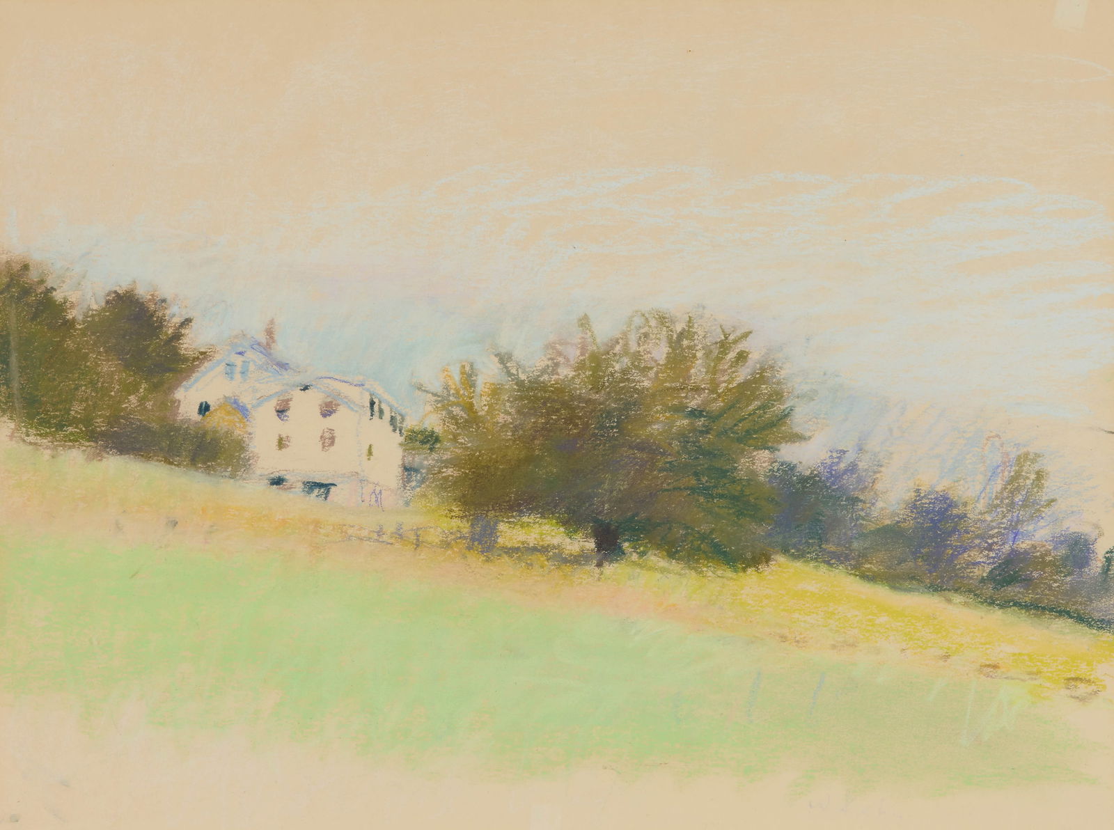 WOLF KAHN, (American, 1927-2020), Hillside with White House: WOLF KAHN(American, 1927-2020)Hillside with White Housepastel on papersight: 14 1/4 x 19 in., frame: 20 1/4 x 23 3/4 in. Provenance: A Woodstock, Vermont Collection.
