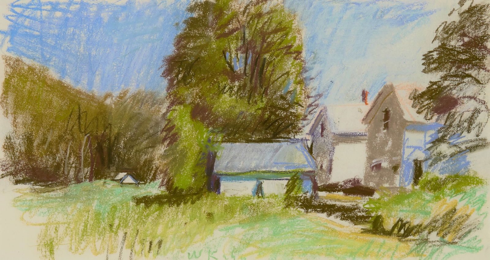 WOLF KAHN, (American, 1927-2020), White House and Barn: WOLF KAHN(American, 1927-2020)White House and Barnpastel on papersigned W. Kahn lower centersight: 8 7/8 x 16 5/8 in., frame: 16 1/4 x 22 1/2 in. Provenance: Acquired by a friend of the
