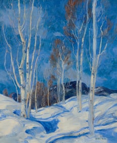 JONAS LIE, (American, 1880-1940), Birch Trees in Snowy Woods