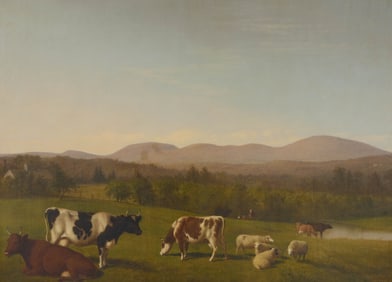 THOMAS HEWES HINCKLEY, (American, 1813-1896), View of Blue Hills with Cattle, 1871