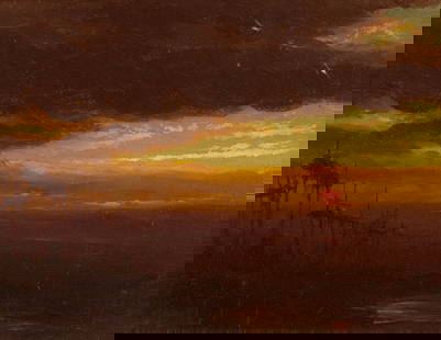 JOHN WILLIAMSON, (American, 1826-1885), Evening, Sioux Burial Grounds: JOHN WILLIAMSON(American, 1826-1885)Evening, Sioux Burial Groundsoil on board6 3/4 x 9 in., frame: 13 1/2 x 15 1/2 in. Provenance: Questroyal Fine Art, New York; The Collection of a South Carolina La