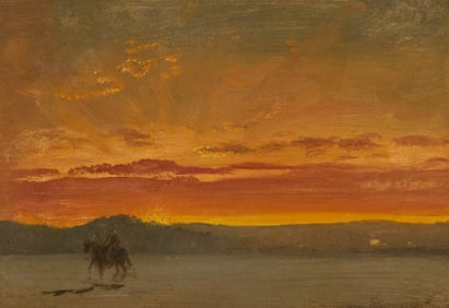 ALBERT BIERSTADT, (American, 1830-1902), Mounted Indian at Sunset