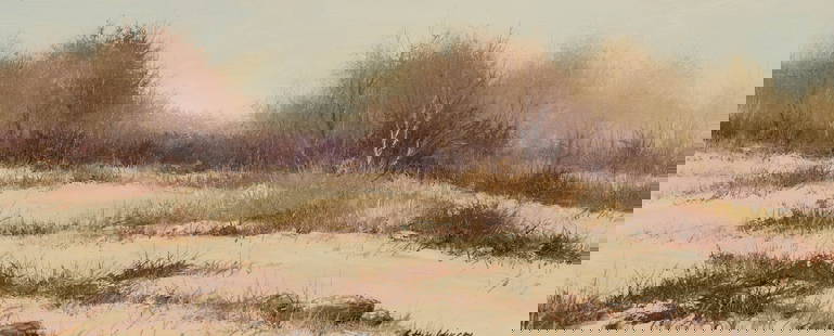 A. HALE JOHNSON, (American, b. 1937), Landscape Study, 1985: A. HALE JOHNSON(American, b. 1937)Landscape Study1985, oil on panelsigned A. Hale Johnson lower right; signed and dated A. Hale Johnson '85 verso6 x 14 in., frame: 13 1/4 x 21 1/4 in. <